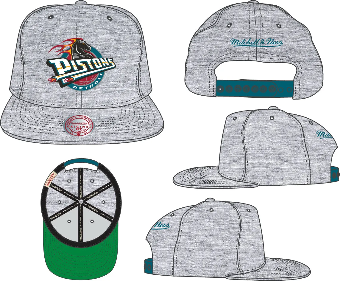 Detroit Pistons Hardwood Classics Heather Gray 2.0 Mitchell & Ness Snapback Hat