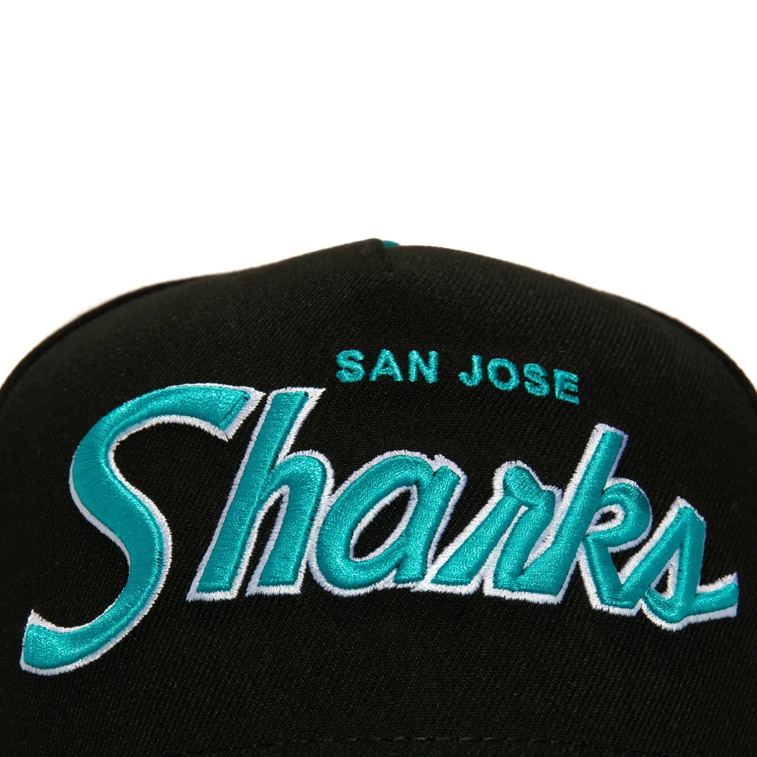New Era 9Fifty A-Frame San Jose Sharks Logo Patch Script Snapback Hat - Black, Teal