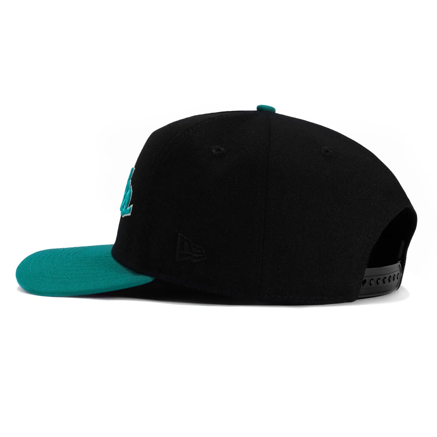 New Era 9Fifty A-Frame San Jose Sharks Logo Patch Script Snapback Hat - Black, Teal