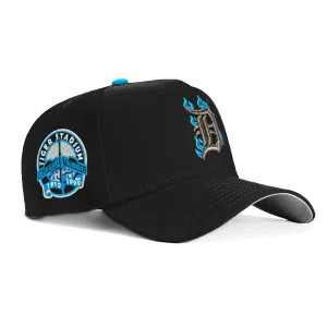 New Era 9Forty A-Frame Detroit Tigers Stadium Patch Snapback Flame Hat - Black, Light Blue