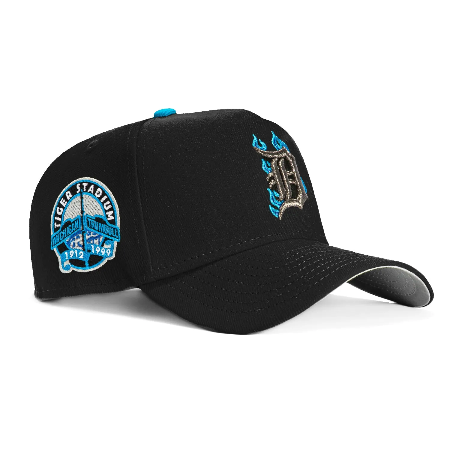 New Era 9Forty A-Frame Detroit Tigers Stadium Patch Snapback Flame Hat - Black, Light Blue