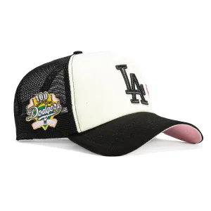 New Era 9Forty A-Frame Foam Los Angeles Dodgers 100th Anniversary Patch Rose Snapback Hat - White. Black. Pink