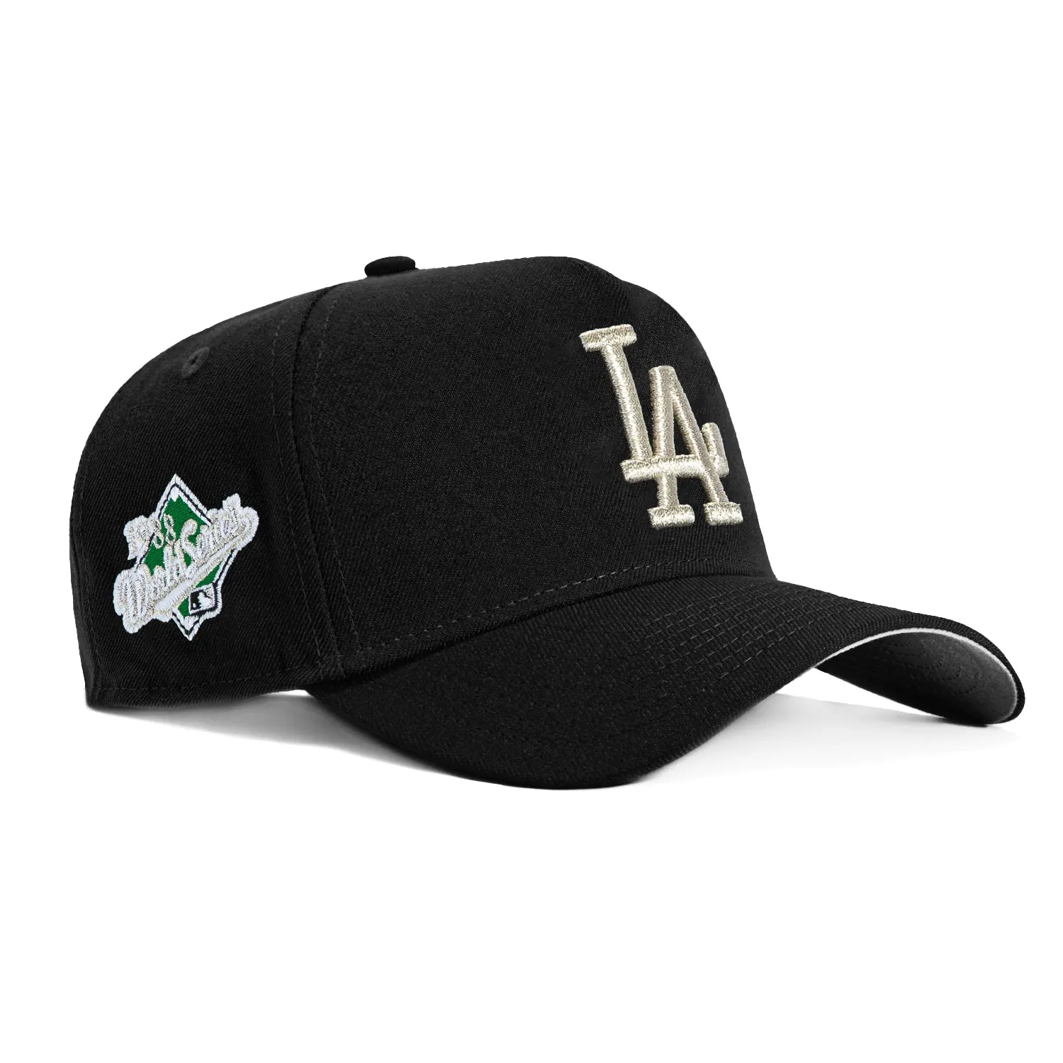 New Era 9Forty A-Frame Los Angeles Dodgers 1988 World Series Patch Snapback Hat - Black, Metallic Silver