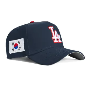 New Era 9Forty A-Frame Los Angeles Dodgers Korea Flag Patch Snapback Hat - Navy, White, Red