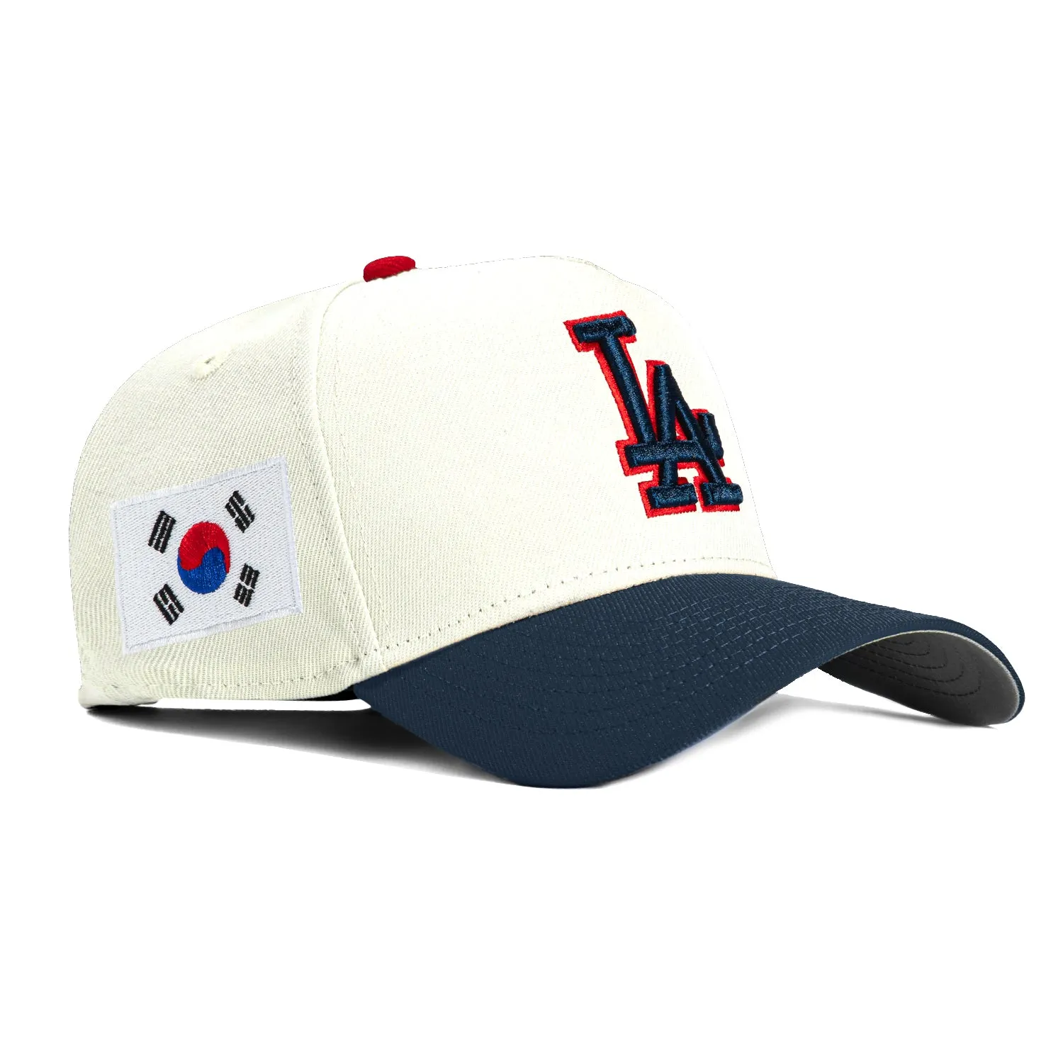 New Era 9Forty A-Frame Los Angeles Dodgers Korea Flag Patch Snapback Hat - White, Navy, Red