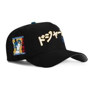 New Era 9Forty A-Frame Los Angeles Dodgers Shohei Ohtani 50/50 Patch Kanji Script Snapback Hat - Black. Royal. Metallic Gold
