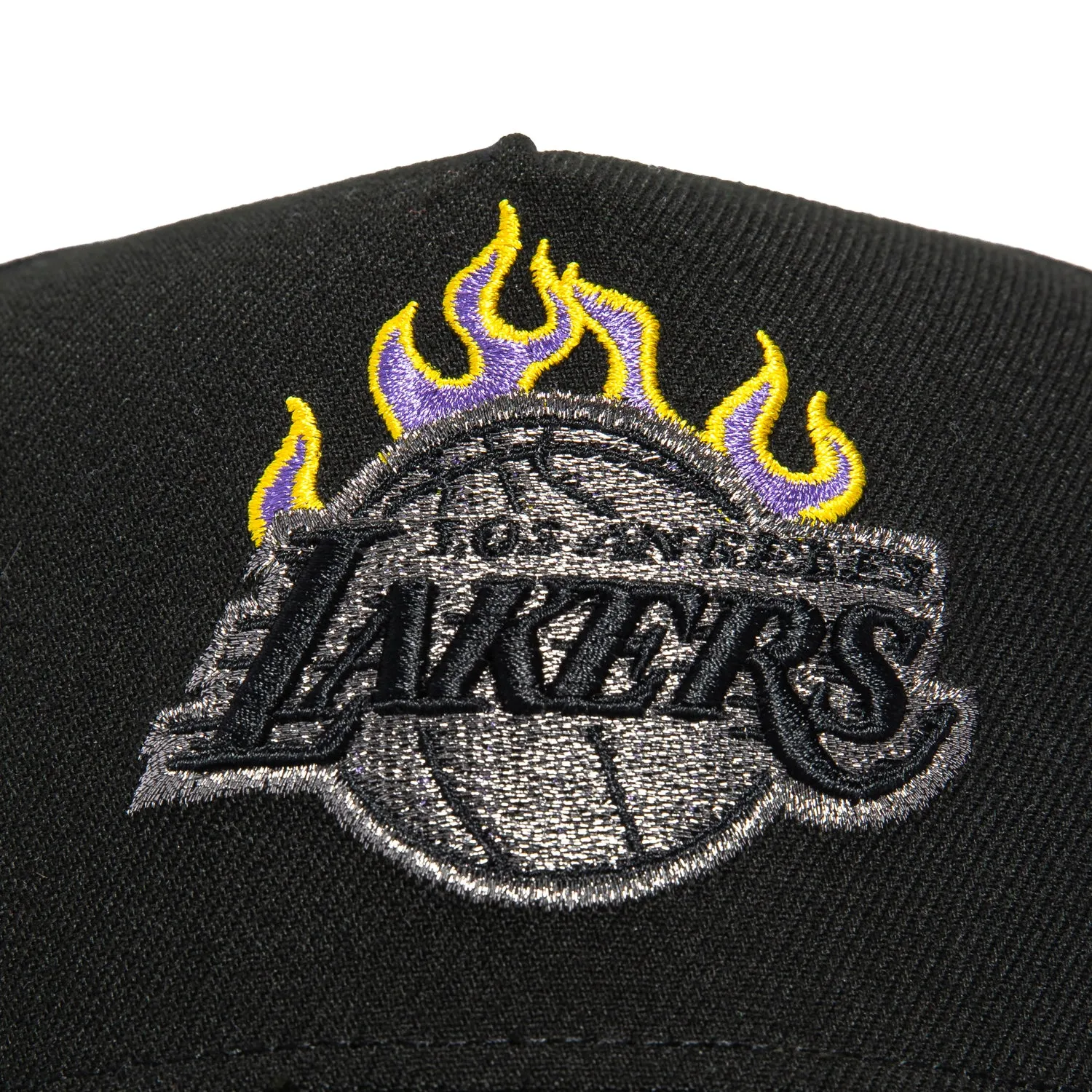 New Era 9Forty A-Frame Los Angeles Lakers Crown Logo Patch Flame Snapback Hat - Black