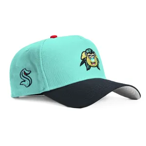 New Era 9Forty A-Frame Mascot Seattle Kraken Logo Patch Buoy Snapback Hat - Mint, Navy