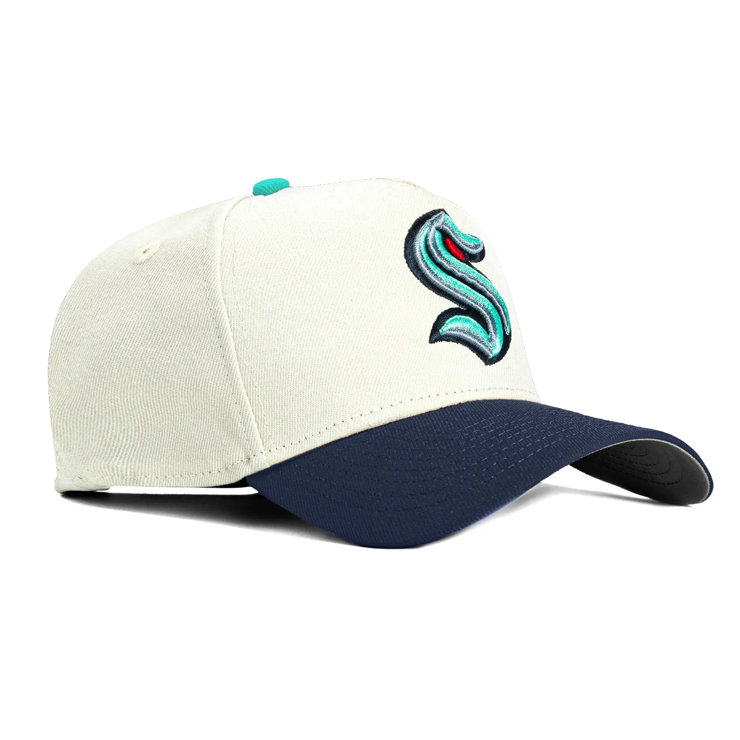 New Era 9Forty A-Frame White Dome Seattle Kraken Snapback Hat - White. Navy