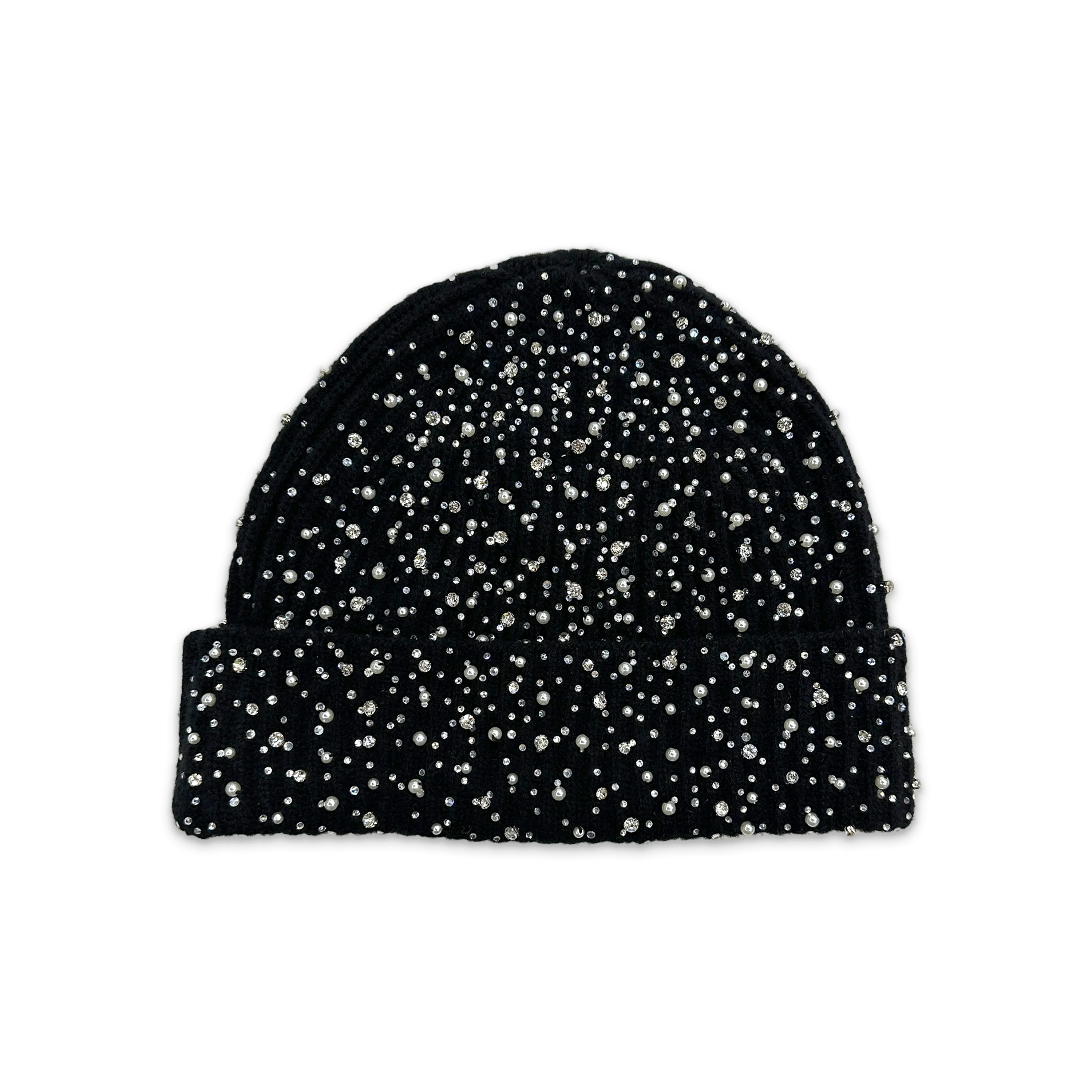 Pearl & Rhinestone Beanie Black