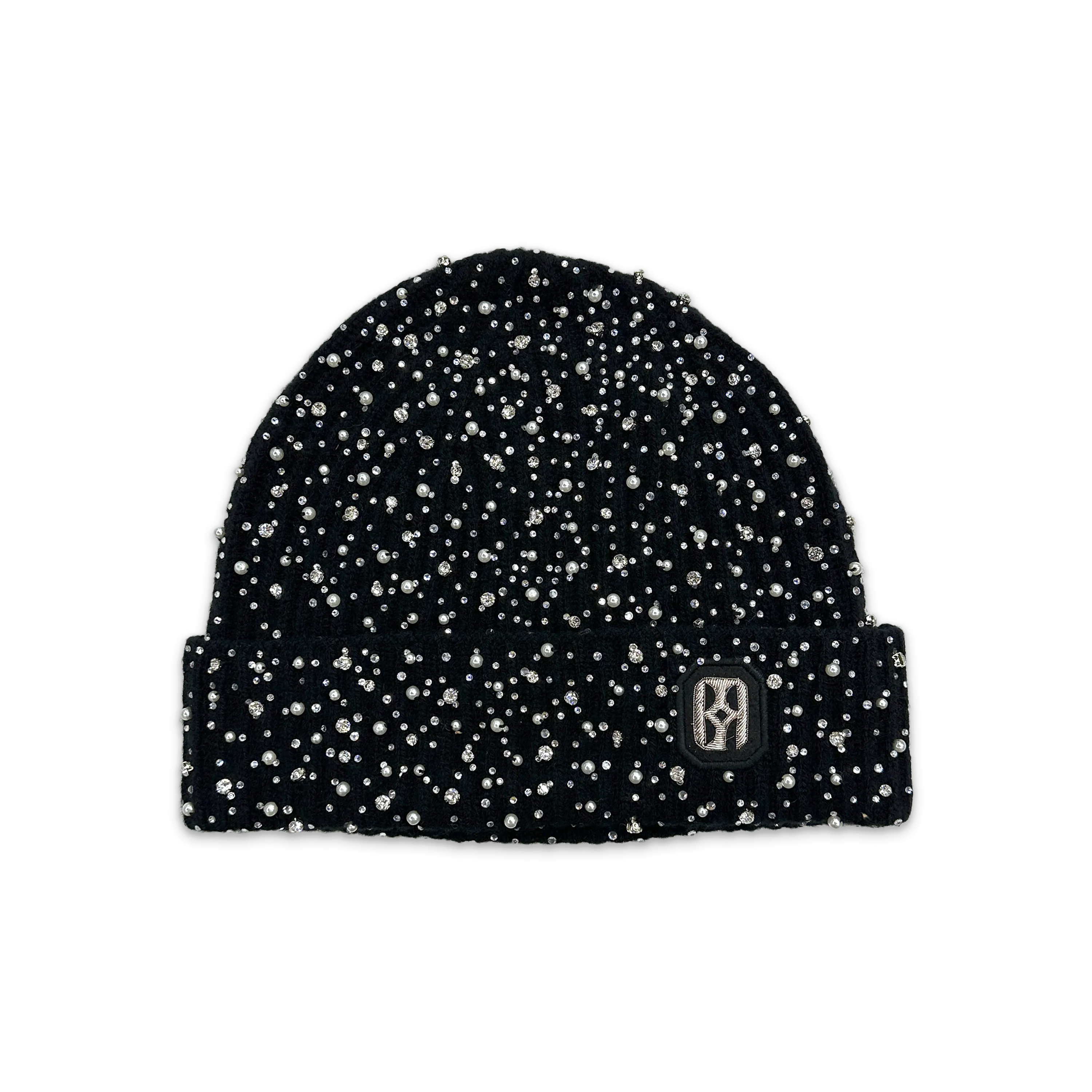 Pearl & Rhinestone Beanie Black