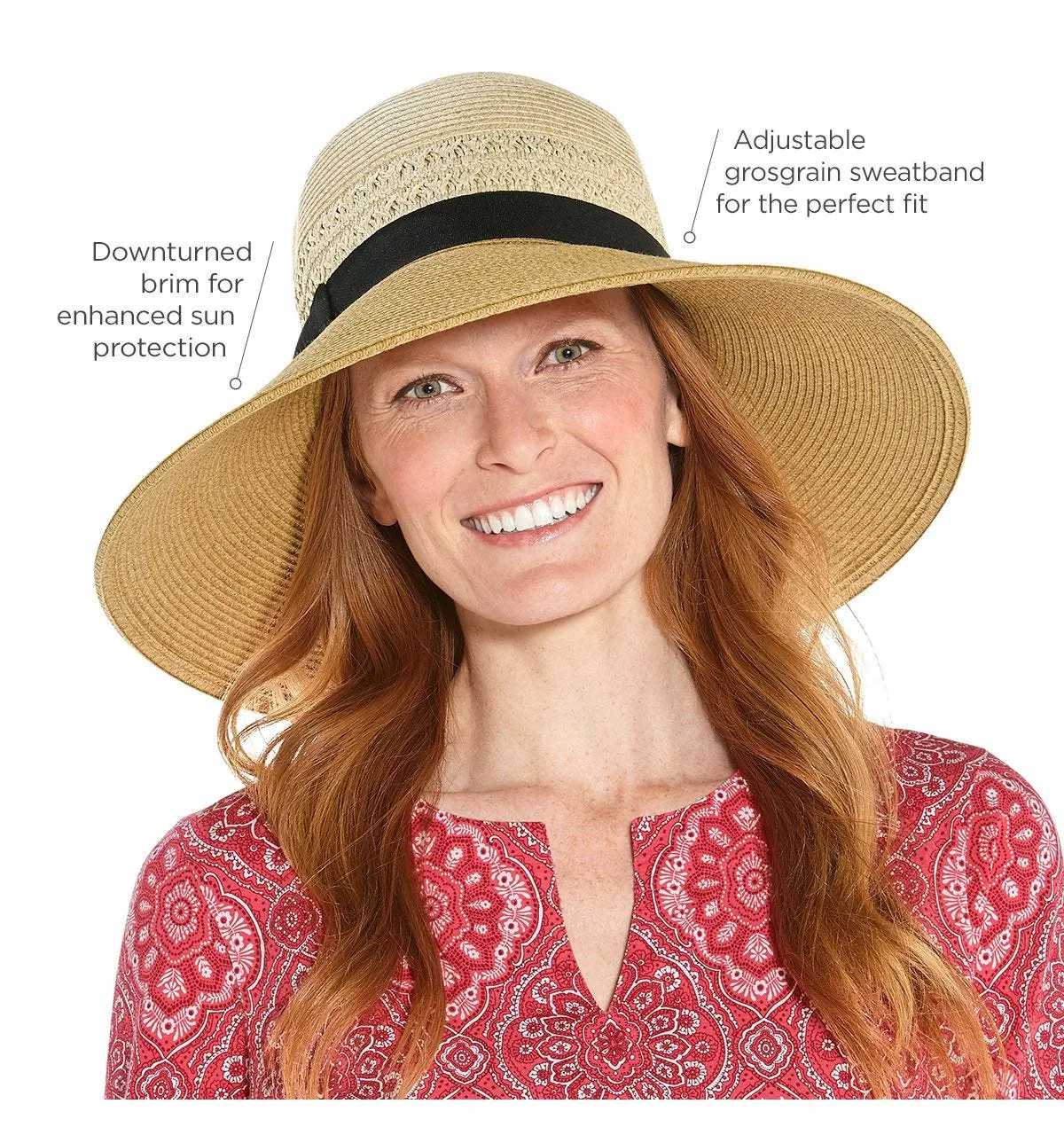 Shannon Wide Brim Beach Hat | Natural Color block