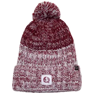 Zephyr Women's Seminole Logo Cuff Pom Fleece Lined Knit Beanie - Garnet/White